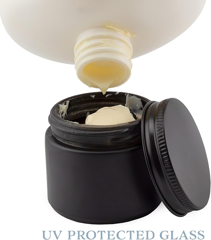 Cornucopia 2-Ounce Black Coated Glass Jars (12-Pack); Cosmetic Jars with Black Metal Lids and Black Matte Exterior