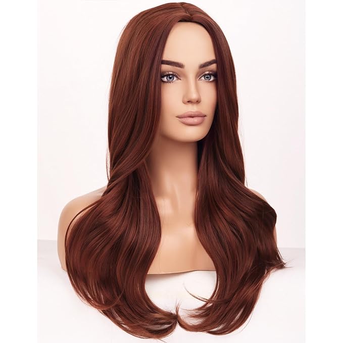 BERON Ginger Orange Wigs Long Wavy Wig for Women Natural Auburn Girls Heat Resistant Synthetic Hair Wigs for Cosplay Party Daily or Use