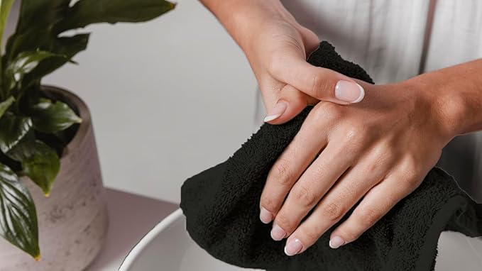 Avalon Towels Cotton Washcloths – (Pack of 60) Size 12x12 Inches, 100% Ring Spun Cotton, Soft & Absorbent Face Towels, Gym Towels, Hotel and Spa Quality, Reusable Fingertip Towels (Black)