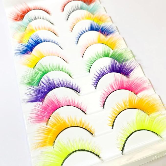 Sunniess Ombre Colored Lashes Cateye Eyelashes Fluffy Wispy Fake Lashes for Halloweens Cosplay Party Stage Make up Faux Mink False Eyelashes