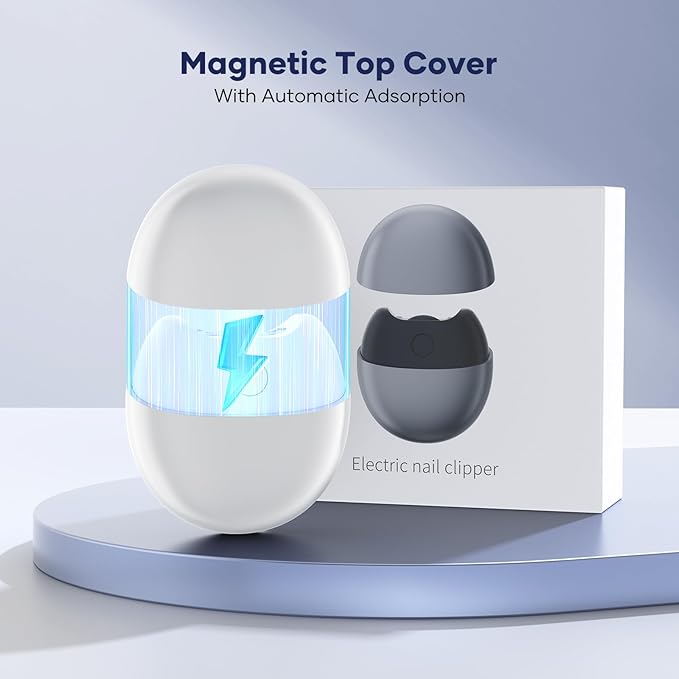 Electric Nail Clipper with USB Charging: Automatic Nail Clippers with Led Light - USB Rechargeable Safety Fingernail Trimmer for Baby Seniors Kids Adults (White, Medium)