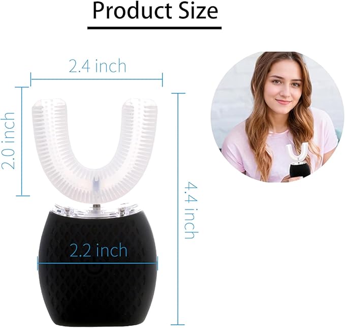 Automatic Toothbrush for Adults Ultrasonic Electric Ultrasonic Toothbrush 30'' Automatic Timer Wireless Charging Washable Travel Home Dual-use (Black, M)