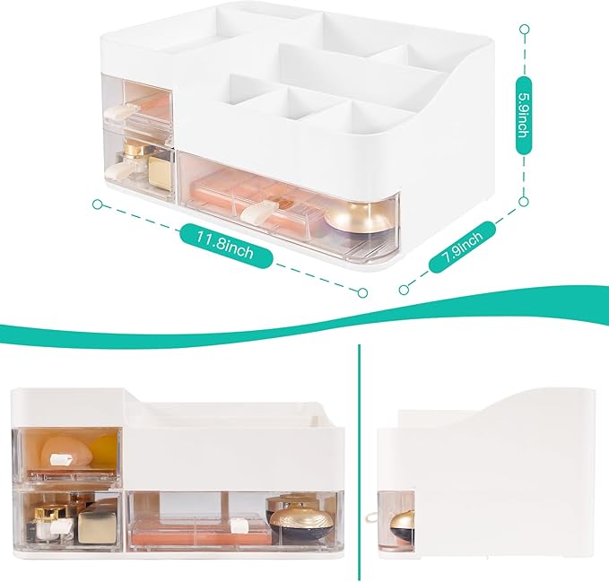 Make up Organizer for Vanity, Cosmetics Skincare Organizers with Clear Drawers. Ideal Vanity Holder for Desk and Dresser Countertops, Bathroom