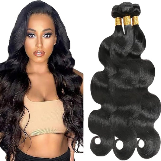 Natural Color Body Wave Bundles Human Hair Body Wave Bundles Color 1B Brazilian Human Hair Weave Extensions Wet and Wavy Soft Silky for Black Women 18 20 22 Inch