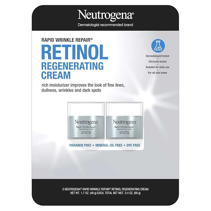 Neutrogena Rapid Wrinkle Repair Retinol Face Moisturizer, Daily Anti-Aging Cream with & Hyaluronic Acid to Fight Fine Lines, Wrinkles, Dark Spots, 1.7 oz (pack of 2) 3.4 Ounce