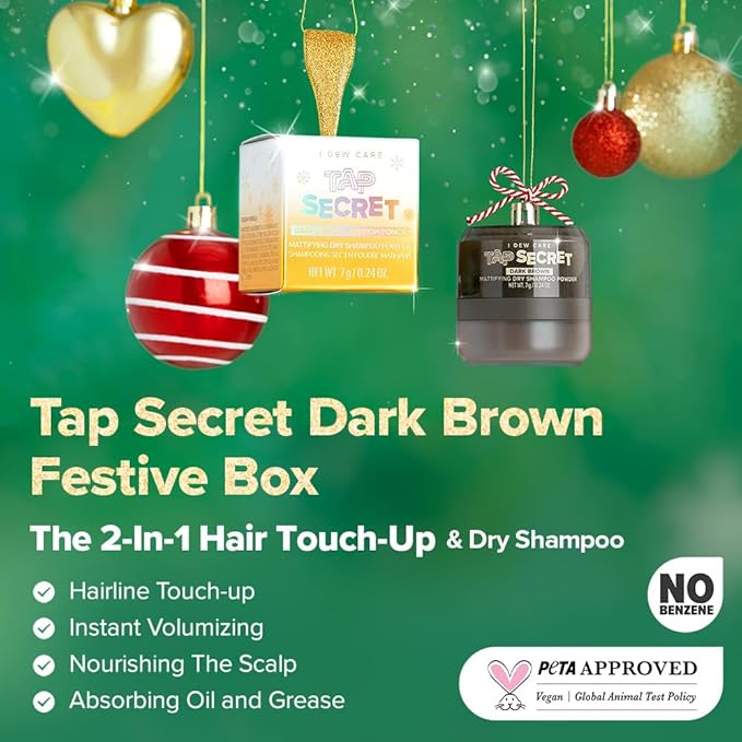 I DEW CARE Biotin Clarifying Dry Shampoo - Tap Secret Dark Brown Limited Edition | Strengthening & Volumizing, Powder Type, Refillable, Travel size, Non-aerosol, Mother's Day, 0.24 Oz