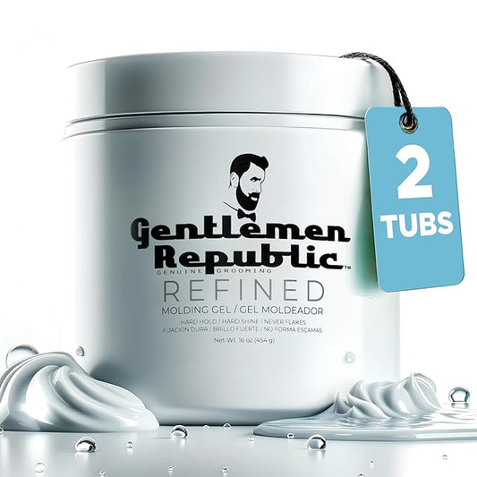 Gentlemen Republic Refined Hair Gel for Men 16oz - Professional Formula for 24 Hr Shine and Strong Hold, Humidity Resistant Styling Gel for hair, 100% Alcohol-Free and Never Flakes, Made in USA - 2pk