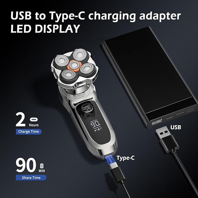 Head Shavers for Bald Men,Electric Razor for Men,IPX6 Waterproof Wet/Dry Bald Head Shaver, Flex Blades for a Close Shave,LED Display Electric Rechargeable Head Shaving Mens Kit with Type-C Charge