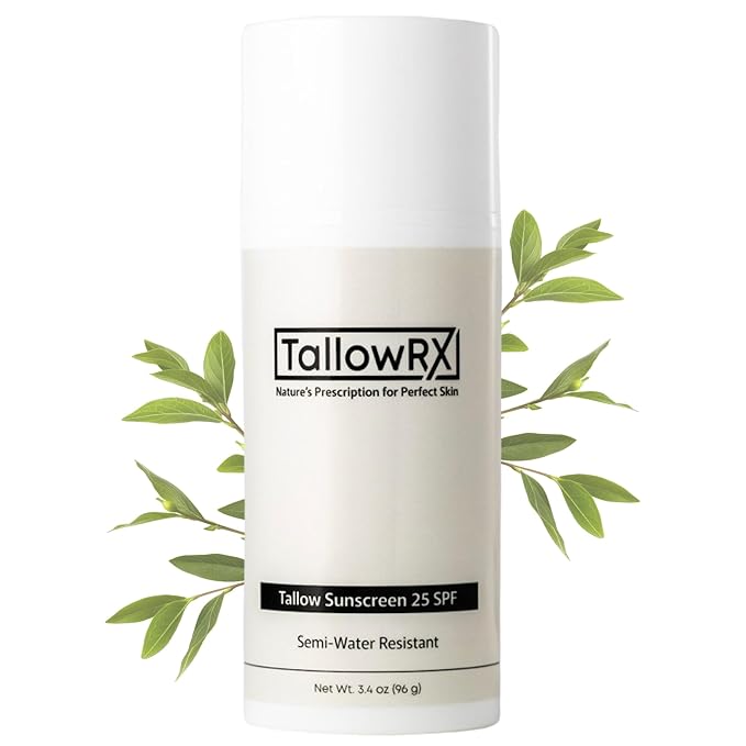 Tallow Sunscreen SPF 25 with Non Nano Zinc Oxide – Natural Mineral Sun Protection with Red Raspberry, Coconut Oil & Vit E – Reef Safe, Non Toxic & Moisturizing Sunblock for Face & Body – 3.4 oz