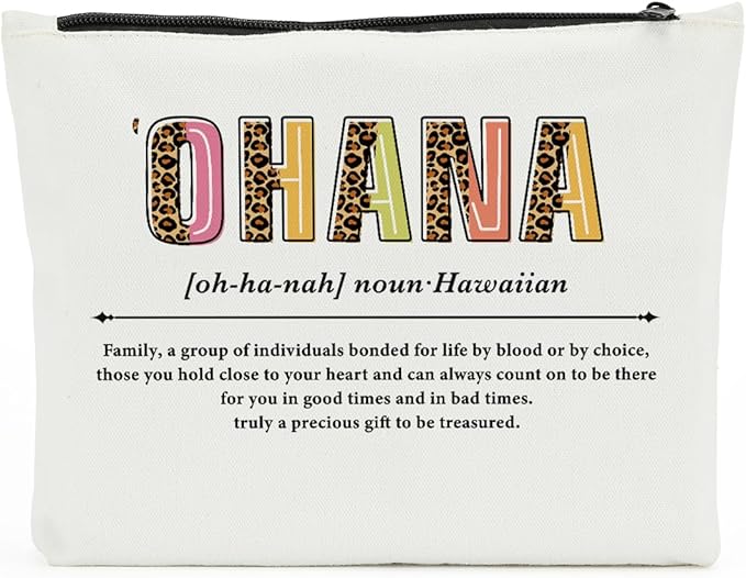 Inspirational Ohana Definition Gift, Motivational Makeup Bag Cosmetic Bag Hawaiian, Hawaiian Gift, Ohana Home Family Gifts, Birthday Friendship Gifts for Women Female Friend Sister Coworker