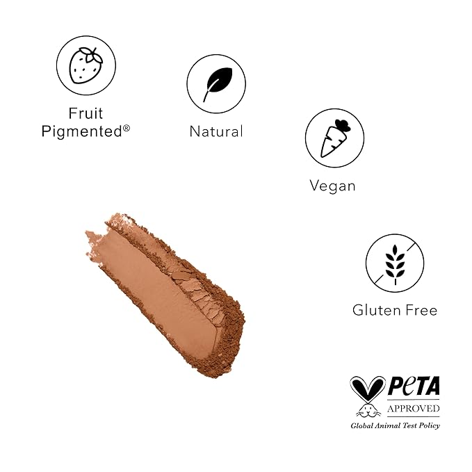 100% PURE Powder Foundation Matte Finish Face Makeup - Oil Absorbing Pressed Poreless Concealer - Vegan Fruit Pigmented Cocoa Color (Deep Shade w/Neutral Undertones) - 0.32 Oz