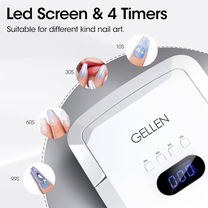 Gellen UV LED Nail Lamp, UV Light for Gel Nails 4 Timer Setting 48W, Professional Portable Nail Dryer, Fast Curing Gel Nail Polish UV Light with 36pcs Lamp Beads, Auto Sensor Nail Art Tool with Handle