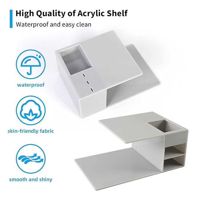 Eyelash Extension Neck Pillow With Acrylic Shelf Organizer Stand, Velvet Warm Lash Extension Grafting Pillow Makeup Tool Display Cabinet Shelves - Grey Shelf + Grey Pillow(Velvet Pillowcase Updated)