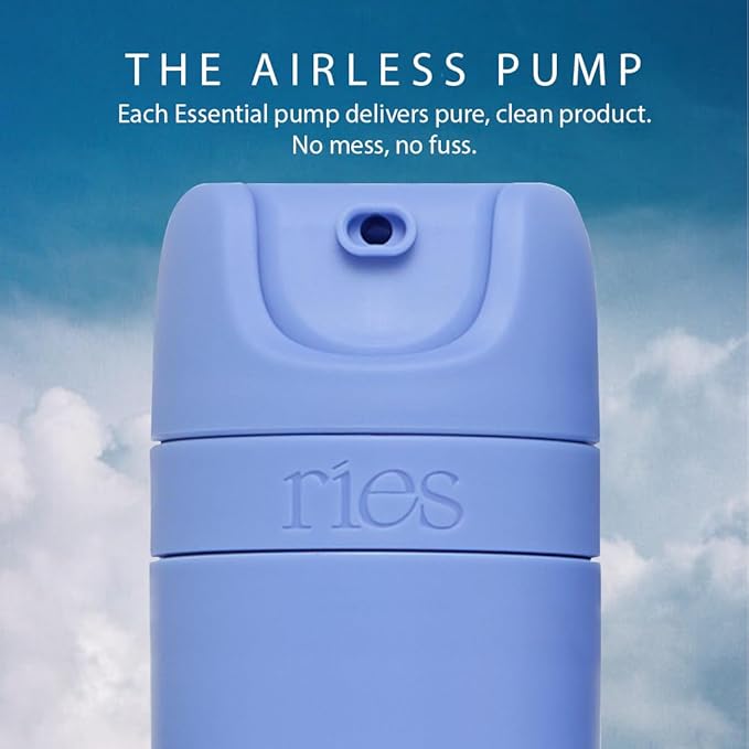 Essential Refillable Toiletry Travel Bottles – Set of 5 (3.4oz & 1.7oz) Airless Pump Containers for Shampoo, Conditioner, Body, Face – Leak-Proof, TSA-Approved, Dishwasher Safe- Runaway Blue