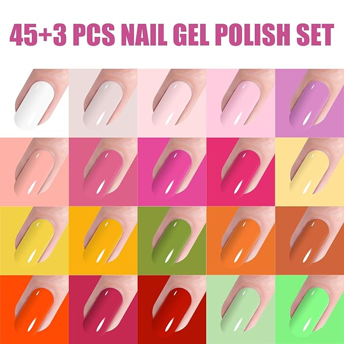Vishine Gel Nail Polish Kit with UV LED Light - 45 Colors All Seasons Popular Gel Polish Set with Base and Matte/Glossy Top Coat Nail Art Manicure Starter Essential Tools Salon Home Gifts for Women