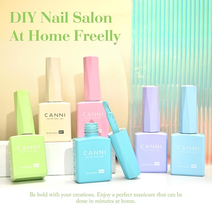 CANNI Gel Nail Polish Set, 6 Colors 9ML Nail Pink Blue Light Purple Green Ivory White Gel Nail Polish Soak Off Uv LED Lamp Nail Art Design Manicure Salon for Women