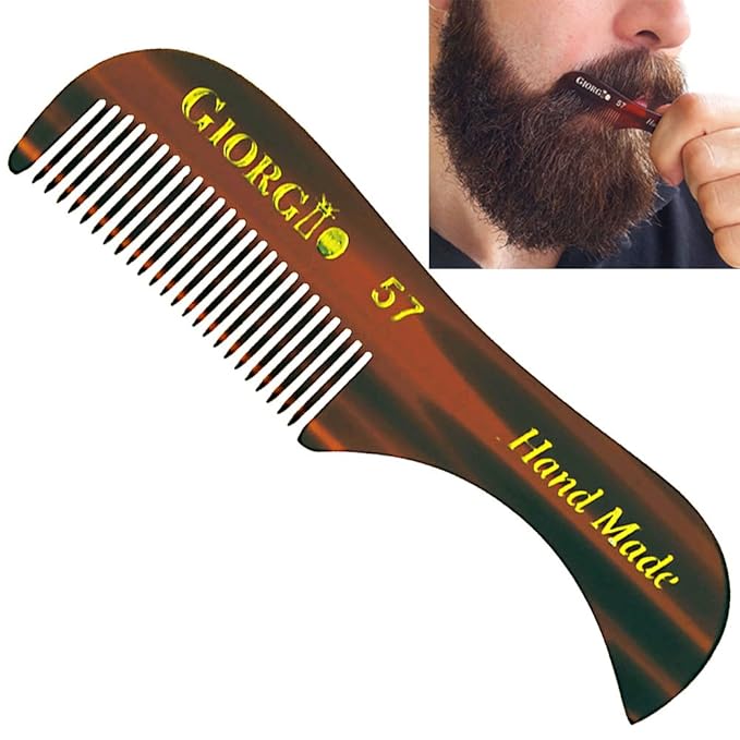 Giorgio G39 & G57 Extra Small 2.75 Inch Men's Fine Toothed Beard and Mustache Comb for Facial Hair Grooming and Styling. Wallet Pocket Comb Handmade of Quality Durable Cellulose, Saw-Cut Hand Polished