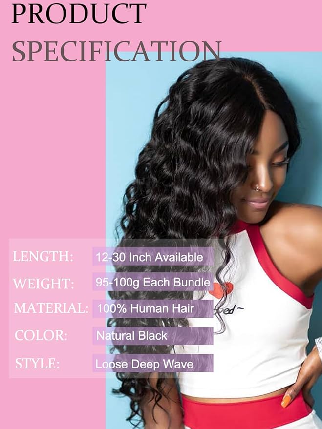 Loose Wave Bundles Human Hair 12A Deep Wave Bundles 20 20 20 Inch 100% Unprocessed Curly Wavy Human Hair Flip Over Quick Weave Raw Virgin Hair Natural Color for Women