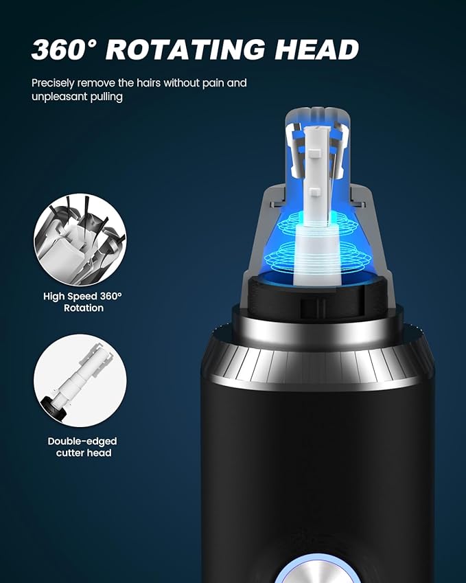 Ear & Nose Hair Trimmer with LED Display for Men Women,Painless USB Rechargeable Eyebrow & Facial & Nose Hair Trimmer Clipper,Professional IPX7 Waterproof Dual Edge Blades 12500 RPM (Black)