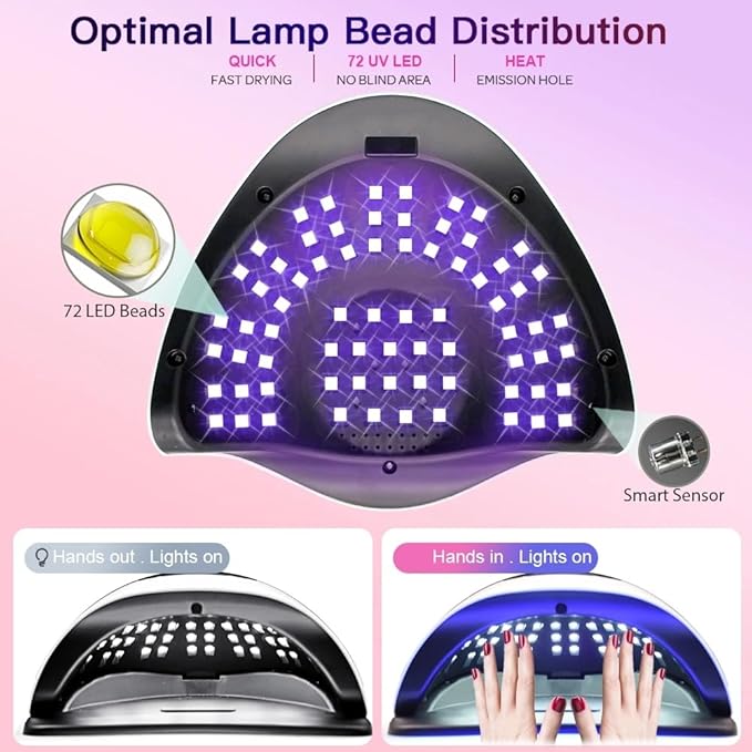320W UV LED Nail Lamp Professional LED Nail Dryer for Gel Nails with 72pcs Lamp Beads, Touch Screen 4 Timers and Automatic Sensor Ideal for Home Salon, Fast Drying Technology for Perfect Nails