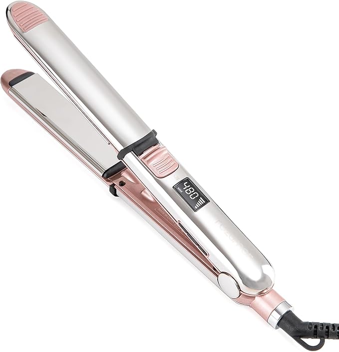 2-in-1 Titanium Ionic Flat Iron,Professional Hair Straightener & Curler, Fast Heating, Dual Voltage, Pink, for All Hair Types