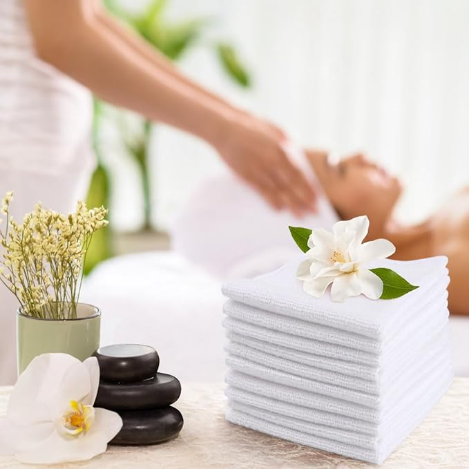 Washcloths Bulk - 100 Pack - Face Towel (12" x 12"), Highly Soft Wash Cloth and Hand Towels, Fast Drying Multi-Purpose Microfiber Cleansing Cloths for Bathroom, Hotel, Spa, and Salon - White