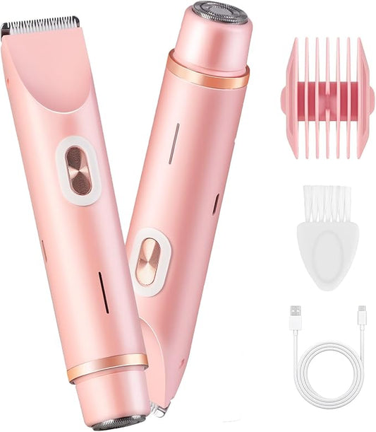 Glow Aura Womens Shaver 2 in 1, Glow Aura Electric Razor, 2 in 1 Women Electric Shaver Dual Head Bikini Trimmer for Women, IPX67 Waterproof Wet & Dry Use Body Hair Trimmer (Pink)