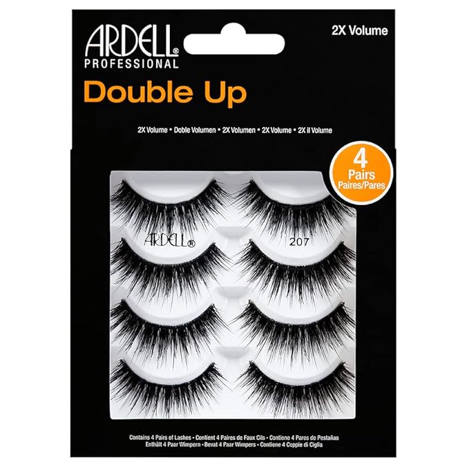 Ardell False Eyelashes Double Up 207 - Twice the Volume, Round Lash Style, Reusable Lashes, 4 Pairs, 1 Pack