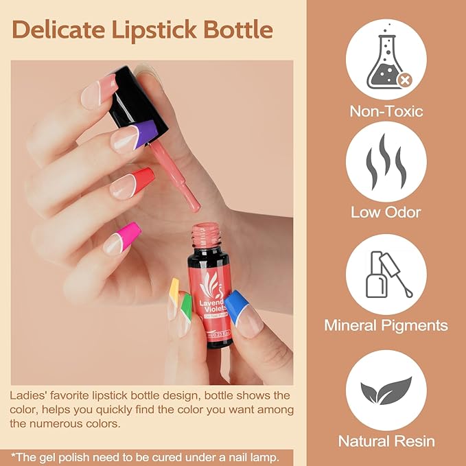 Lavender Violets 49 PCS Gel Nail Polish Set,45 Colors Summer Neon Glow in the Dark Effect with Nail Primer,Builder Base Coat,Glossy,Matte Top Coat Red Jelly Nude Glitter New Year Gifts for Women A950