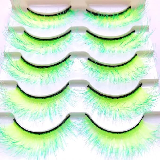 Sunniess Ombre Colored Lashes Silk Protein Fluffy Wispy Volume Fake Lashes for Halloweens Cosplay Party Stage Russian D Curl Lashes with Color Make up Faux Mink False Eyelashes 5 Pairs