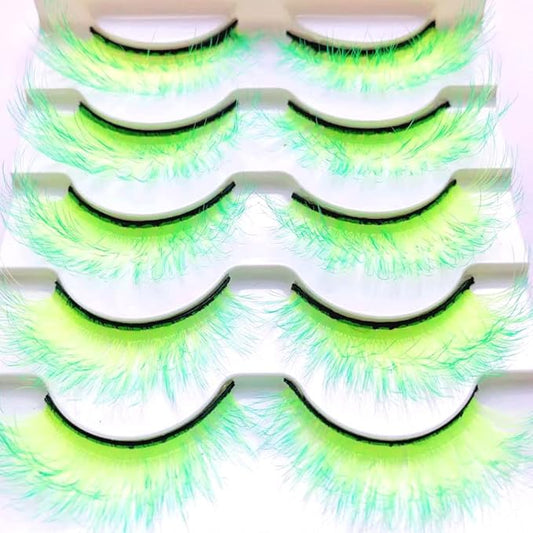 Sunniess Ombre Colored Lashes Silk Protein Fluffy Wispy Volume Fake Lashes for Halloweens Cosplay Party Stage Russian D Curl Lashes with Color Make up Faux Mink False Eyelashes 5 Pairs