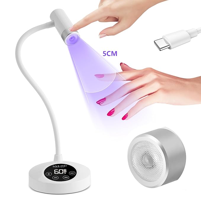 Saviland Intellisense Gooseneck U V Lamp for Gel Nails: Motion Sensor 12W U V Nail Lamp Quick Drying LED Cure Lamp Rechargeable Gel Lamp 3 Timers Setting 360°Adjustable Nail Dryer Manicure Light