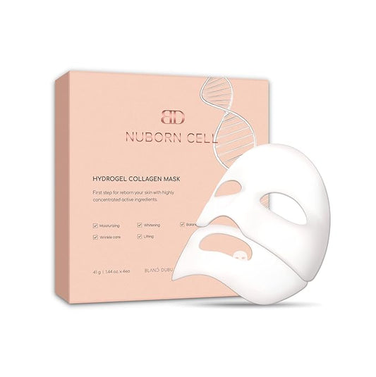 NUBORN CELL Hydrogel Collagen Mask | Advanced Stem Cell Face Mask for Dry Skin | 2% Niacinamide, Peptides, Collagen, and Hyaluronic Acid | Made in Korea, (4 masks) Pack of 1
