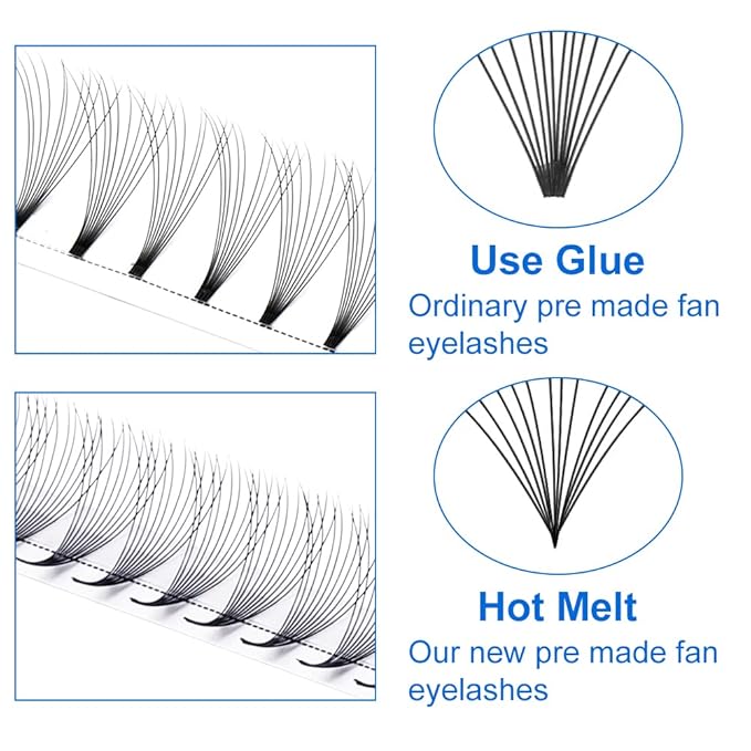 Volume Lash Extensions 10D 12D Premade Fans Eyelash Extensions 0.07mm Thickness 14-20mm Mixed C/D Curl Short Stem Premade Volume Eyelash Extensions Pointed Base Fans