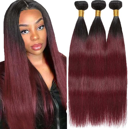 Straight Bundles Burgundy Human Hair 1B99j Straight Bundles Black Mixed With 99j Two Tone Brazilian Human Hair Extensions Wet and Wavy Soft Silky for Black Women 22 24 26 Inch