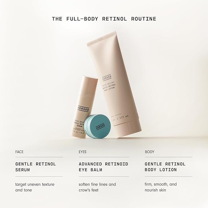 Versed Press Restart Retinol Body Lotion, 2 Pack - Skin Firming Lotion with Cocoa Butter, Squalane & Vitamin E - Lightweight All-Over Body Moisturizer for Aging Dry Skin (6 Oz Each, 2 Products)