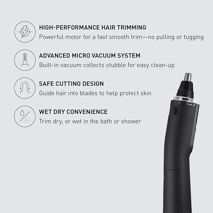 Panasonic Ear and Nose Hair Trimmer for Men with Vacuum Cleaning System, Powerful Motor and Dual-Edge Blades for Smoother Cutting, Wet/Dry – ER-GN70-K (Black)