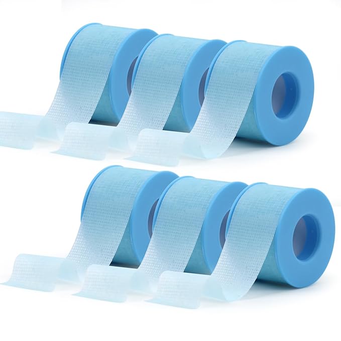 6 Rolls Lash Tape for Eyelash Extensions,Eyelash Tape Silicone Gel Eyelash Extension Tape for Sensitive Skin Pain-Free Removal Lash Extensions Tape(1in x 4yd, 6Rolls,Blue)