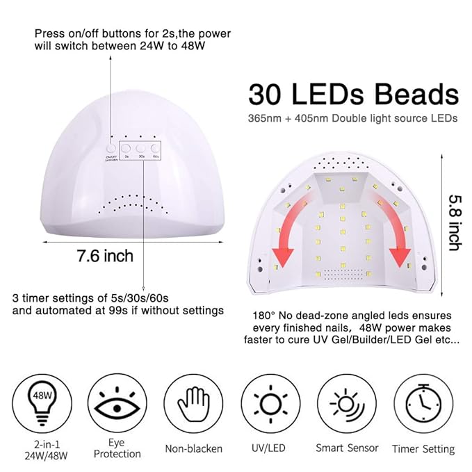 86PCS Acrylic Nail Kit Set with Everything, Professional Electric Nail Drill Machine 48W UV LED Nail Lamp Gel Dryer Lamp, Nail Supplies Art Brushes Decoration Nail Efile Tools for Gel Nails