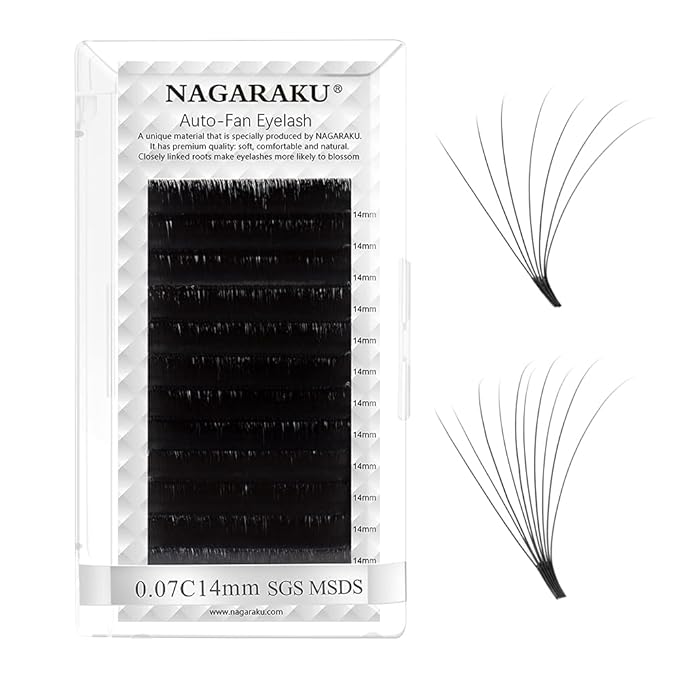 NAGARAKU Easy Fan Eyelash Extensions Volume Lash 0.07 C curl 14mm Rapid Blooming Faux Mink Cluster For Beginners Soft Professional Lash Supplies