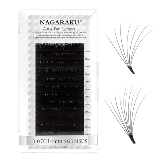 NAGARAKU Easy Fan Eyelash Extensions Volume Lash 0.07 C curl 14mm Rapid Blooming Faux Mink Cluster For Beginners Soft Professional Lash Supplies