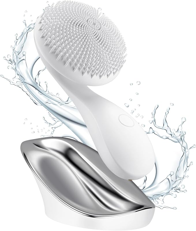 2 in 1 Facial Cleansing Brush,Rotating Magnetic Beads & Massage Cleaning Silicone Face Scrubber，Waterproof and Rechargeable Face Scrub Brush