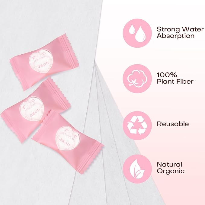 Compressed Disposable Face Towel Cleaning Kit 300pcs,Portable & Compact Travel Size Towel Wash Cloth Cotton Wipes Tablets Coin Tissue Towelettes for Hotel Camping Backpacking Hiking(Pink)