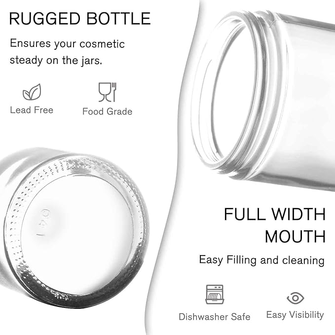 1 oz Small Glass Jars, Bumobum 48 pack Empty Round Clear Jars with Black Lids, White Labels & Inner Liners, Mini Cosmetic Containers for Cream, Lotion