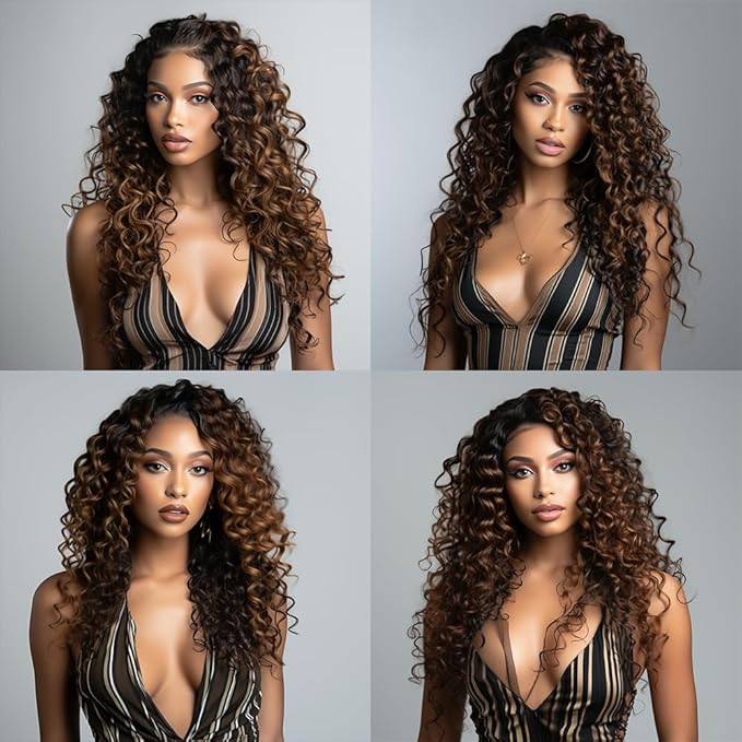 Ombre P1B/30 Loose Deep Wave Bundles Highlight Deep Wave Bundles Black and Light Brown two tone Brazilian Human Hair Soft and Silky for Black Women 26 28 30 Inch