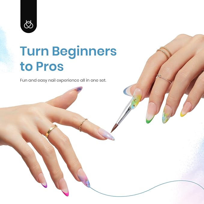 Beetles Gel Nail Polish with Blooming Gel, 5 Colors Pink Green Blue Purple Yellow Nail Polish Clear Blooming Polish for Spreading Effect with 2 Nail Art Brushes Nail Art Set for Women