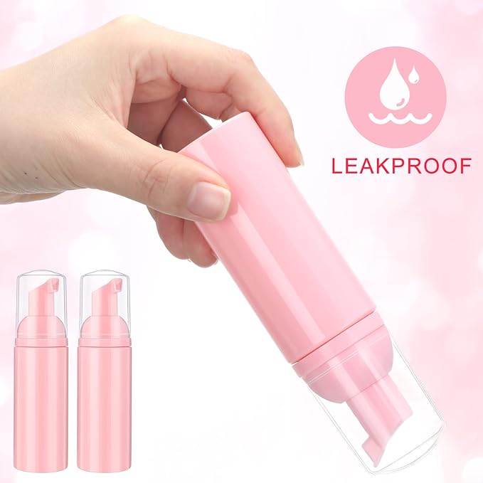 70 Pcs 2 oz Plastic Foam Soap Dispensers Refillable Lash Shampoo Bottles with Pump Mini Eyelash Cleaning Foam Bottle Dispenser for Refillable Travel Cosmetics (Pink)