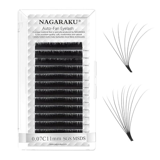 NAGARAKU Easy Fan Eyelash Extensions Volume Lash 0.07 C curl 11mm Rapid Blooming Faux Mink Cluster For Beginners Soft Professional Lash Supplies