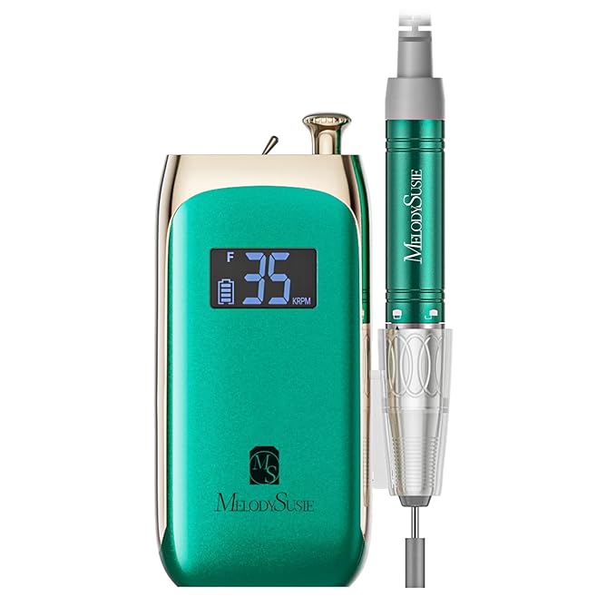 MelodySusie MB450C Nail Drill Machine, Professional E File for Acrylic Nail, 35000RPM Rechargeable Cordless Portable Electric Nail File 8 Nail Drill Bit Set - Jade Plus