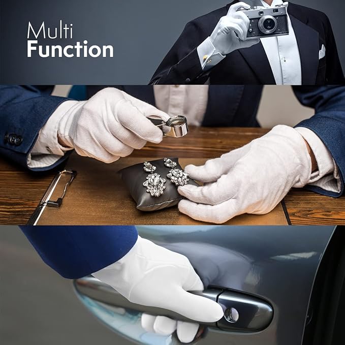 White Cotton Moisturizing Glove for Dry Hand Treatment, Nighttime Sleeping Gloves for Eczema, Dry Sensitive Irritated Skin, Hands SPA, Lightweight, Durable and Reusable, Mitten (L - 1 Pair)